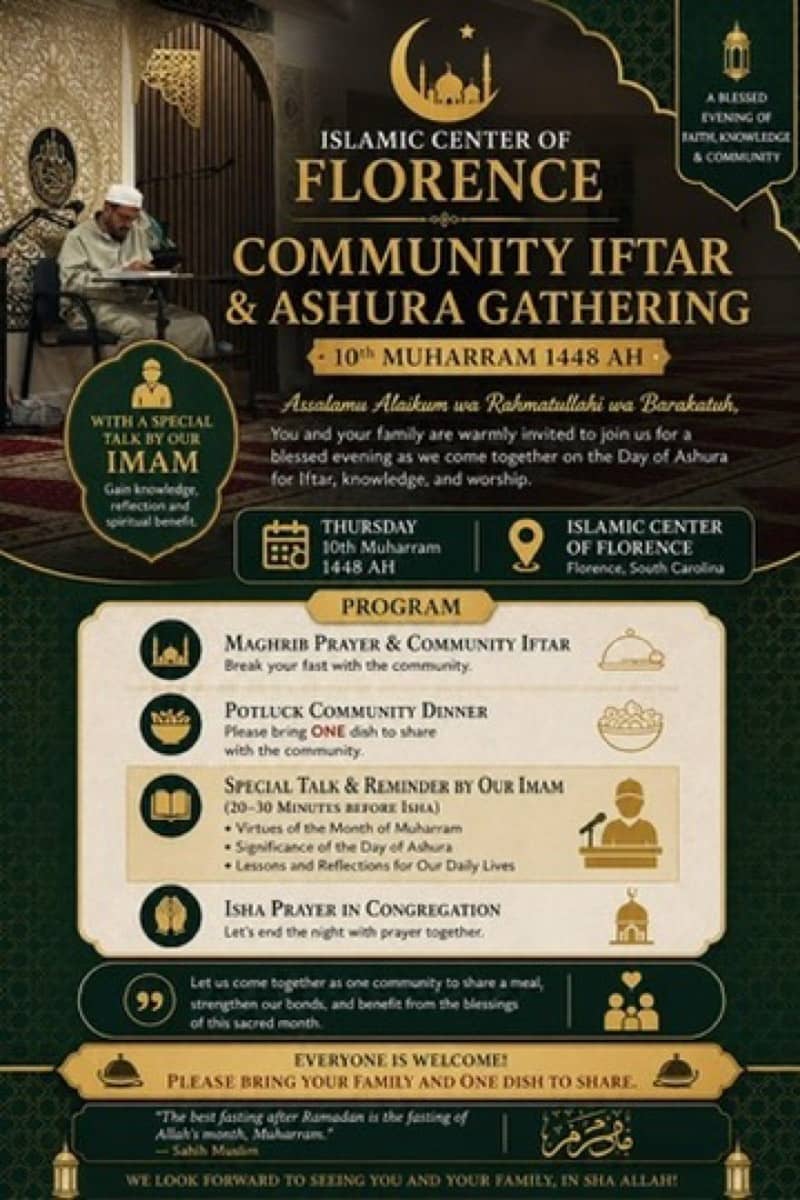 Poster for the Community Iftar and Ashura Gathering
