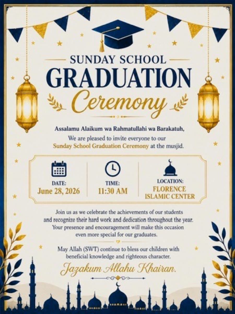 Poster for the Sunday School Graduation Ceremony, 28 June 2026